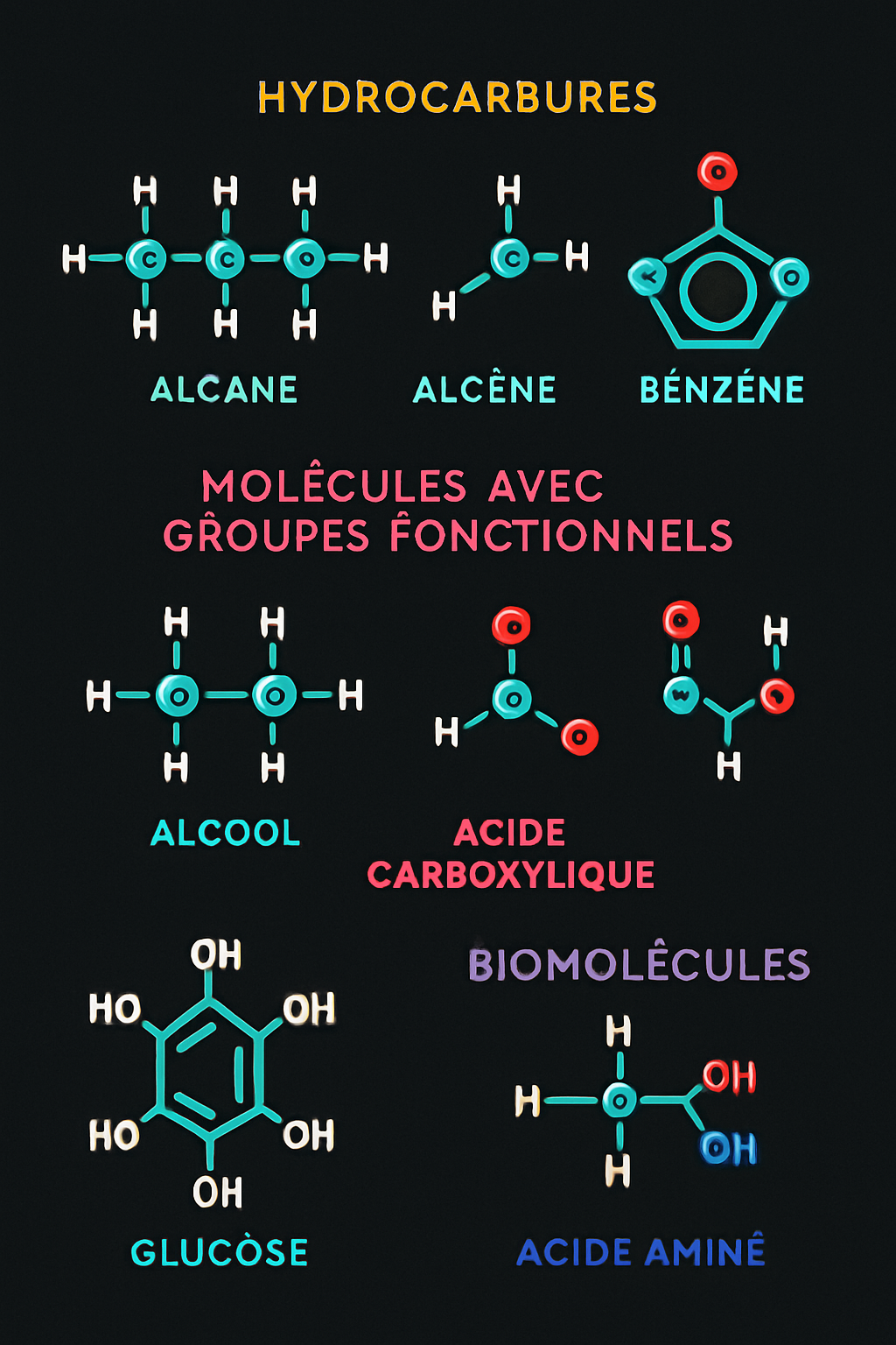 Principales molécules carbonées et leurs structures